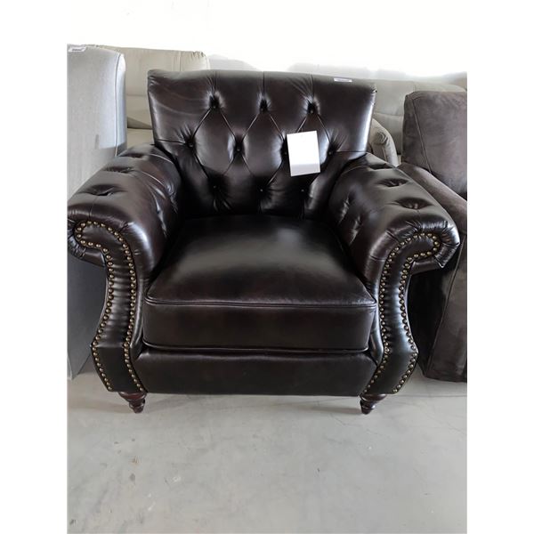 Single Black Leather Studded Arm Pillow Backed parlour Chair
