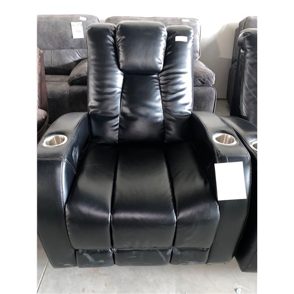 Black Electric Theater Leather Power Recliner With USB Port and Cup Holders