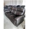 Image 1 : Brown Electric Leather Power Reclining 3 seat Sofa With USB Ports (small tear in arm as pictured)