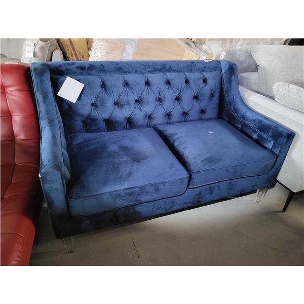 Blue Upholstered Suede Love Seat