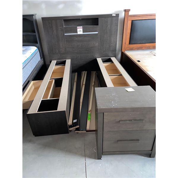 Queen Size Wooden Bed Frame With Storage And 2 Drawer Night Stand