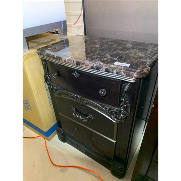 3 Drawer Night Stand With Marble Style Top