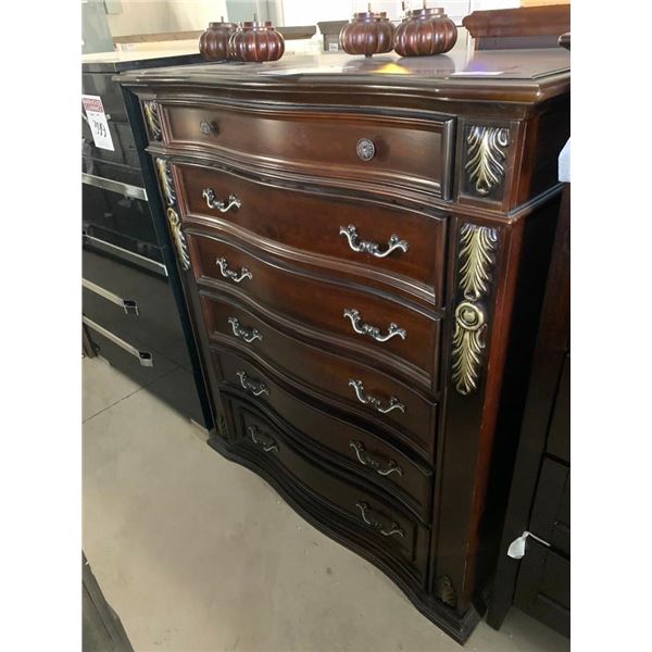 5 Drawer Ornate Solid Wood Curved Front Dresser