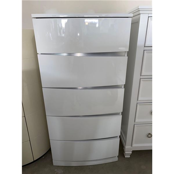 5 Drawer White Laquer Tall Dresser