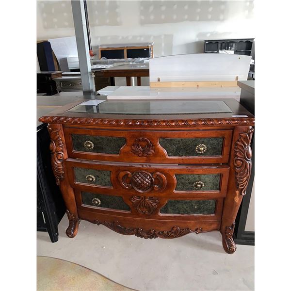 3 Drawer Solid Wood Curved Front Ornate Dresser