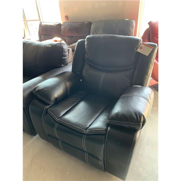Black Leather Stitched Electric Power Recliner