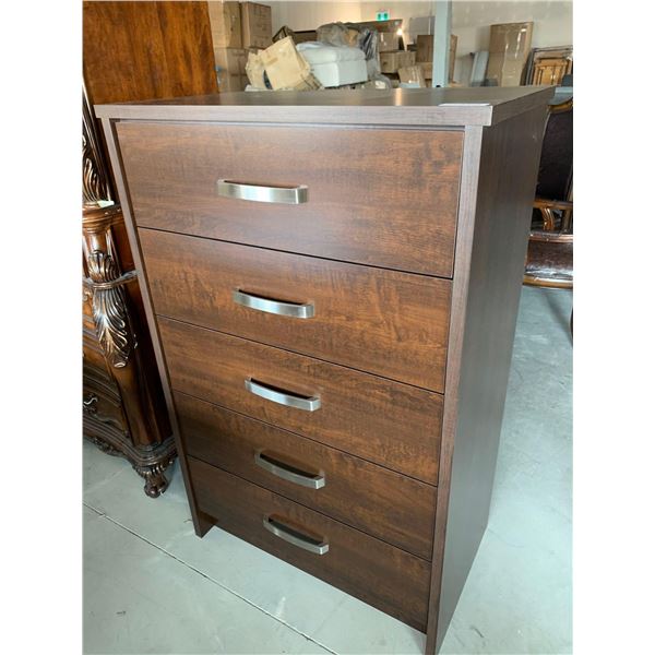 Brown 5 drawer chrome handled chest