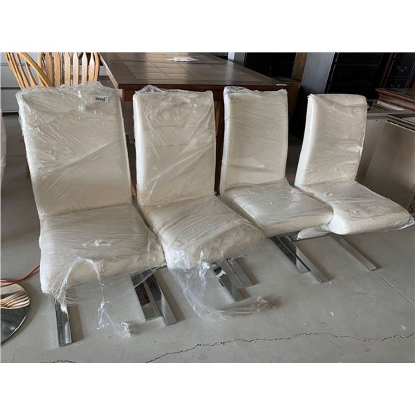 White Leather highÂ back dinning chairs -LOT OF 4