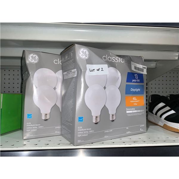 GE Classic G25 Medium Base 4 pack Light Bulbs x 2