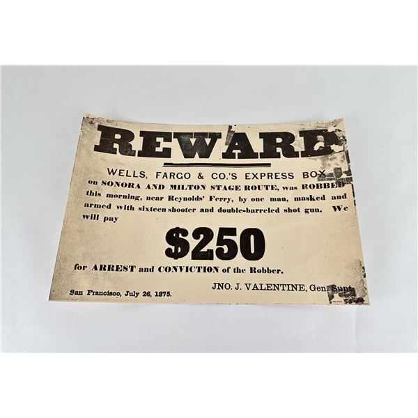 Wells Fargo Reward Wanted Poster