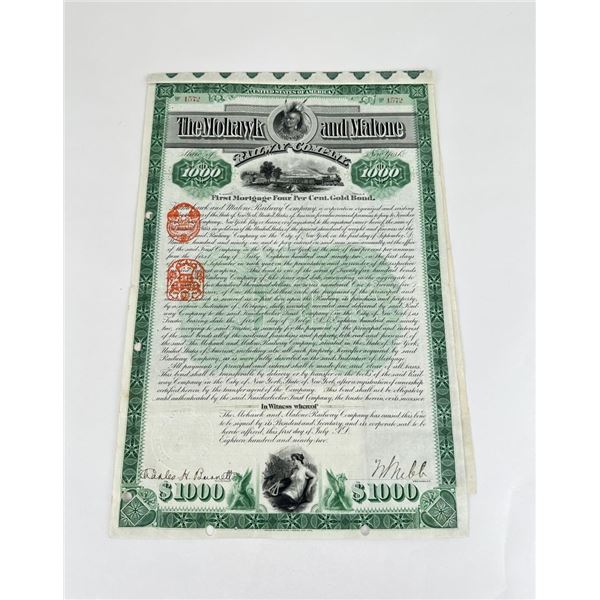 Mohawk and Malone Railway Company Gold Bond