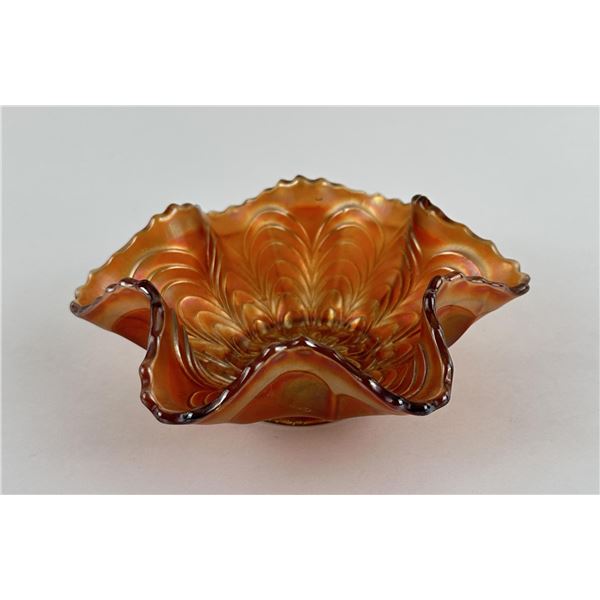 Fenton Peacock Tail Carnival Glass Dish
