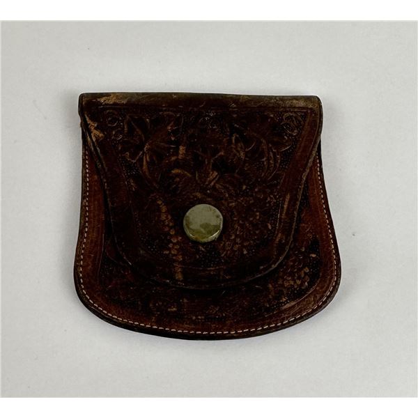 Antique Tooled Leather Gambler's Coin Pouch