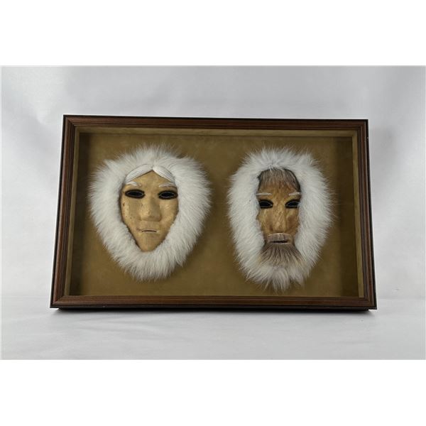 Pair of Antique Eskimo Inuit Rawhide Masks