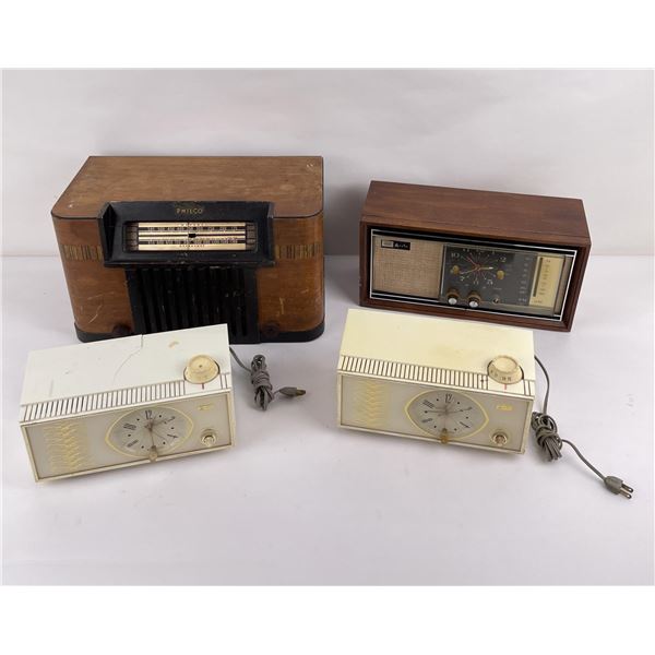 Old Philco Tube Radio and 3 Vintage Clock Radios