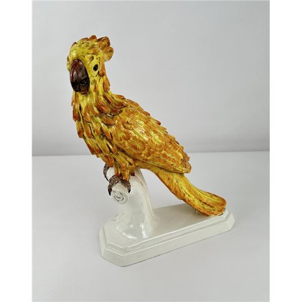 Large Majolica Pottery Cockatiel Bird Figure