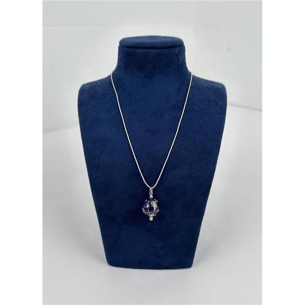 Sterling Silver Inlaid Globe Necklace