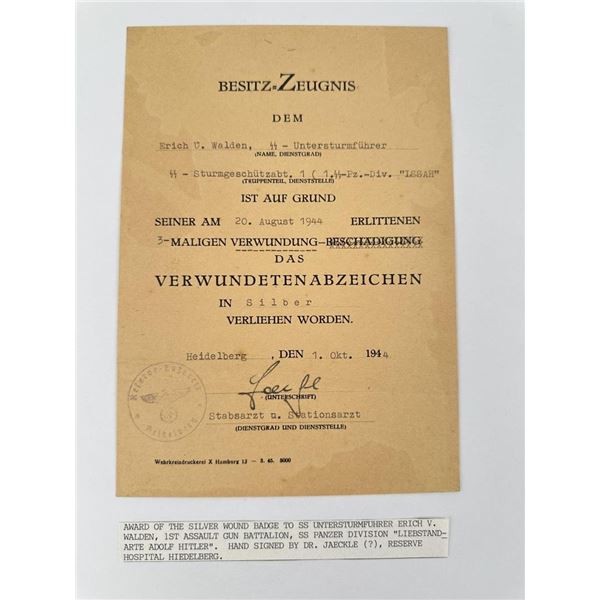 WW2 German Silver Wound Badge Certificate