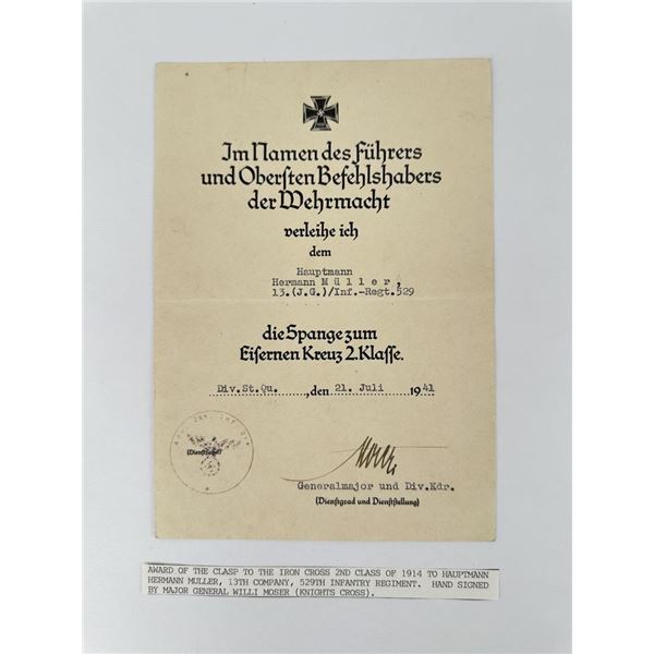 WW2 German Iron Cross Award Certificate