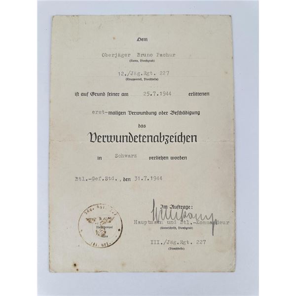 WW2 German Black Wound Badge Certificate