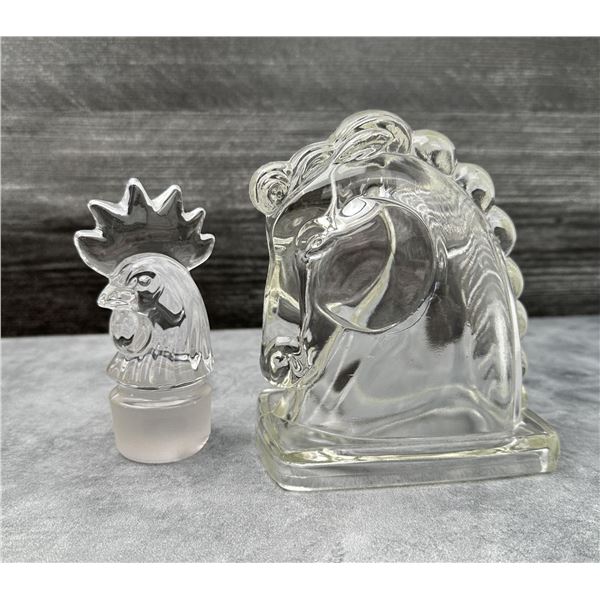 Vintage Glass Rooster Stopper & Horse Head