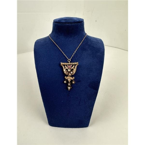 Edwardian 9ct Gold Diamond and Ruby Necklace