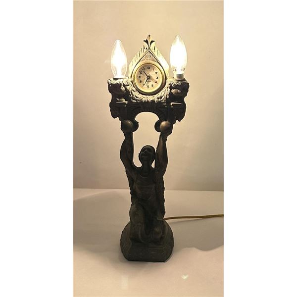 Antique Art Deco Clock Lamp from Germany