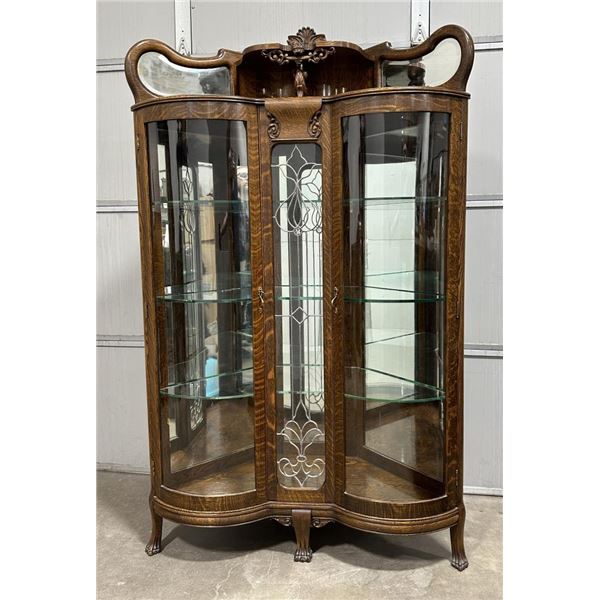 Antique Oak Double Door Curved Glass Corner China