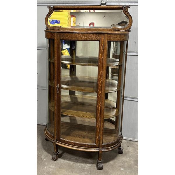 Antique Curved Glass Oak China Cabinet