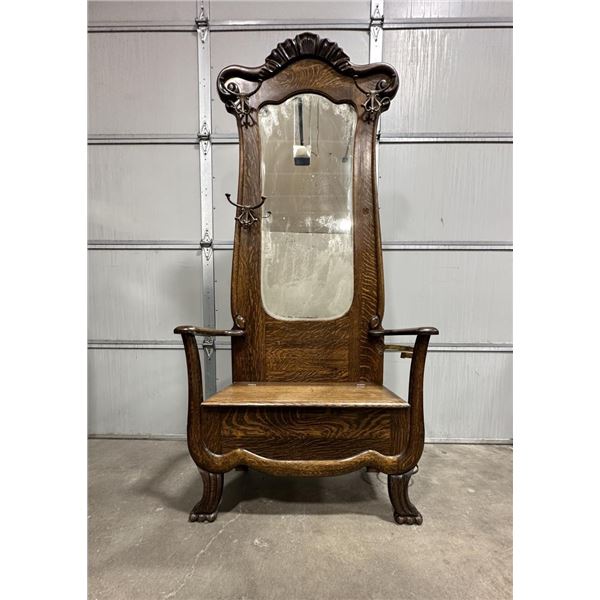 Antique Oak Hall Tree w/ Claw Feet