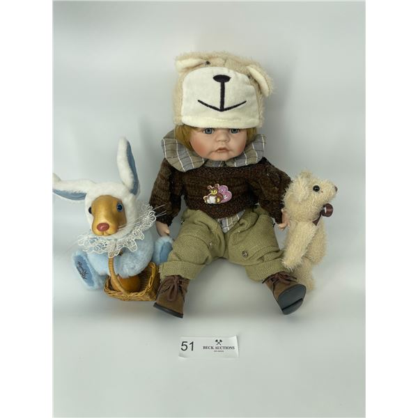 Teddy Bear Porcelain Boy Doll 12T Bonus Bunny