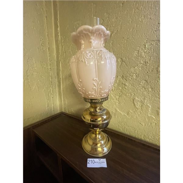 Brass Oil Table Lamp Pink Shade