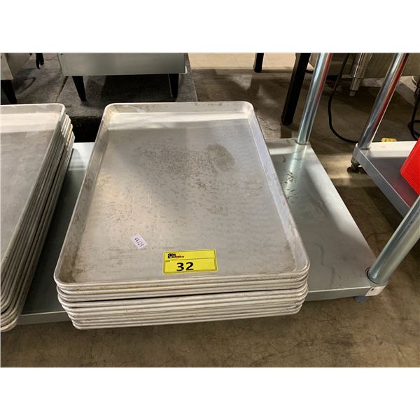 STACK OF 13 ALUMINUM BAKING SHEETS