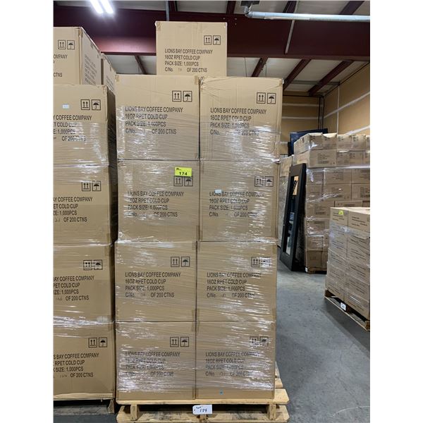 PALLET OF LIONS BAY COFFEE COMPANY 16OZ RPET COLD CUPS ( 1000 PIECES PER BOX)