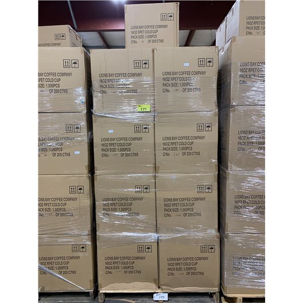 PALLET OF LIONS BAY COFFEE COMPANY 16OZ RPET COLD CUPS ( 1000 PIECES PER BOX)