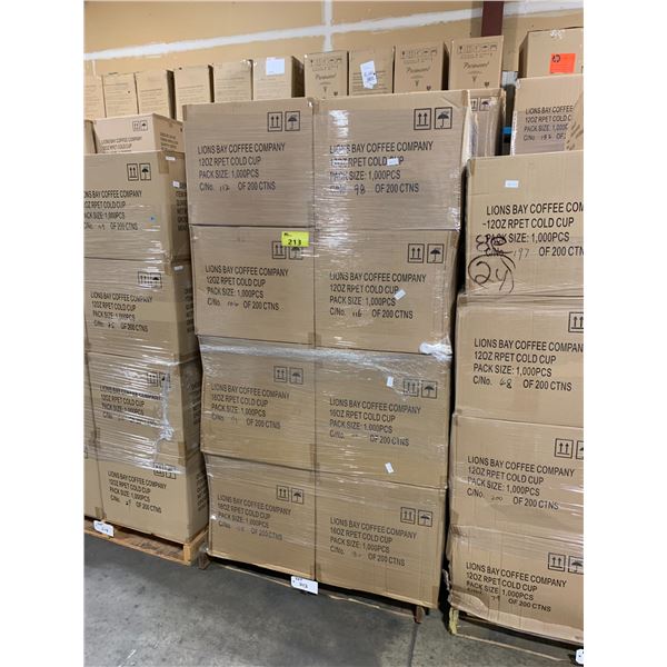 PALLET OF LIONS BAY COFFEE COMPANY 12OZ RPET COLD CUPS ( 1000 PIECES PER BOX )