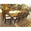 Image 1 : LG. SOLID WOOD DINING TABLE W/8 UPHOLSTERED SEAT CHAIRS