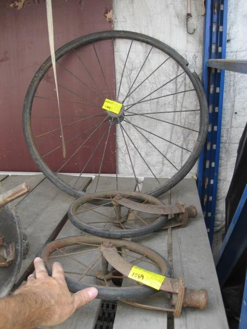 LG. WHEEL & 2 SMALLER ANTIQUE WHEELS