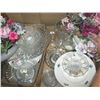 Image 2 : 2 BOXES OF ASST. GLASSWARE, ARTIFICIAL FLOWERS, ETC.