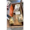 Image 9 : 2 WOOD CRATES OF FILTERS, MESH ORGANIZER,LAWN MOWER SEAT AND BLINDS