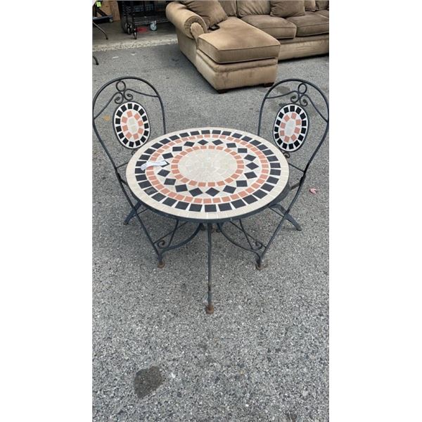 3 PC METAL PATIO TILE TABLE SET