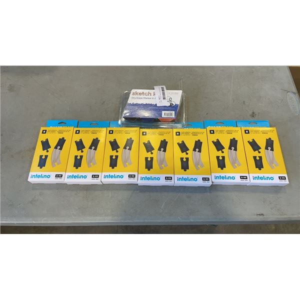 7 NEW TRAIN TRACK ADAPTER KITS AND SET OF DRY ERASE SKETCH PENS