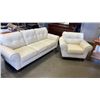 Image 1 : IVORY NAPOLI 100% LEATHER SOFA  AND ARM CHAIR MADE IN CANADA