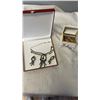 Image 1 : SMALL PORCELAIN JEWELRY BOX WITH CONTENTS AND NECKLACE SET