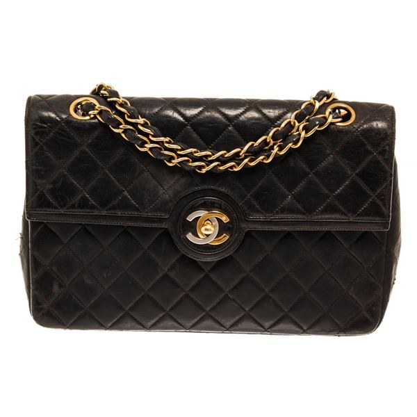 Chanel Black Quilted Lambskin CC Paris Single Classic Flap Shoulder Bag