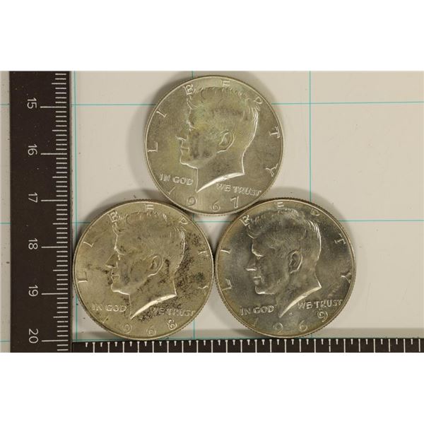 1967, 1968-D & 1969-D 40% SILVER JOHN F. KENNEDY