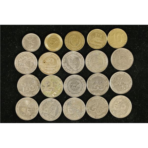 10 ASSORTED METAL GAMING TOKENS 2-FIVE CENT, 3-