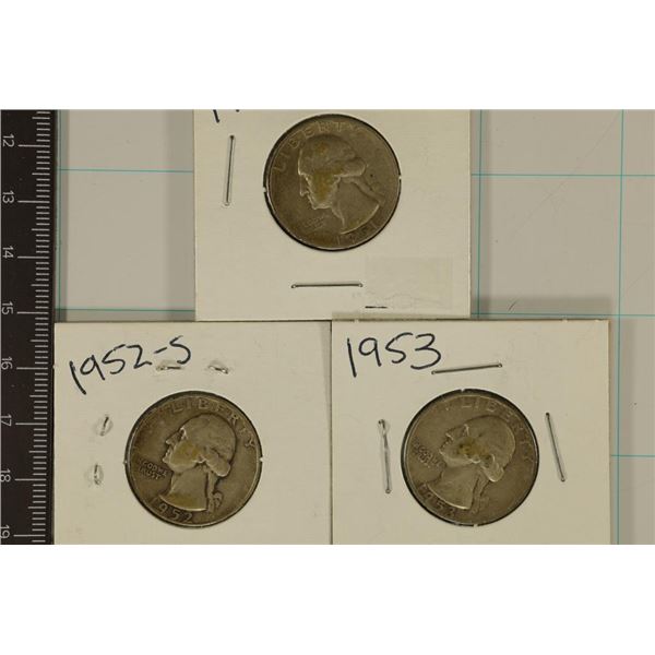 1951-S, 1952-S & 1953 WASHINGTON SILVER QUARTERS