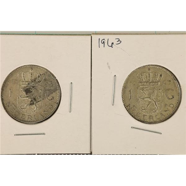 2-1963 NETHERLANDS SILVER 1 GULDEN .301 OZ. ASW