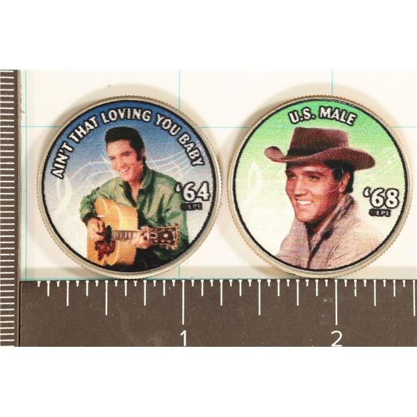 2-COLORIZED ELVIS OVERLAYS ON BU KENNEDY HALVES
